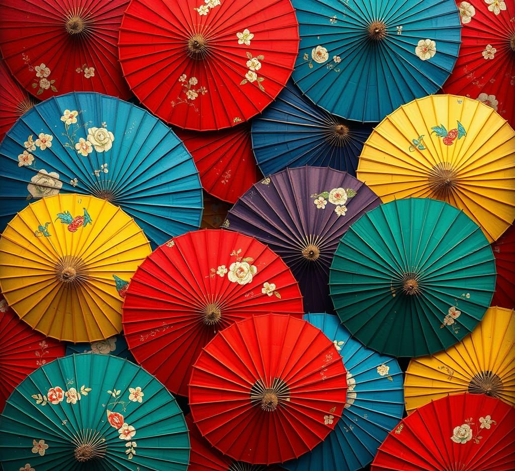 Collection of traditional Japanese umbrellas, "wagasa"