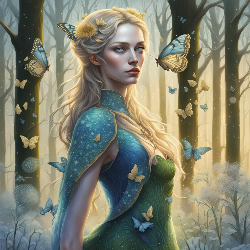 Winter Forest Queen in Sunlit Clearing