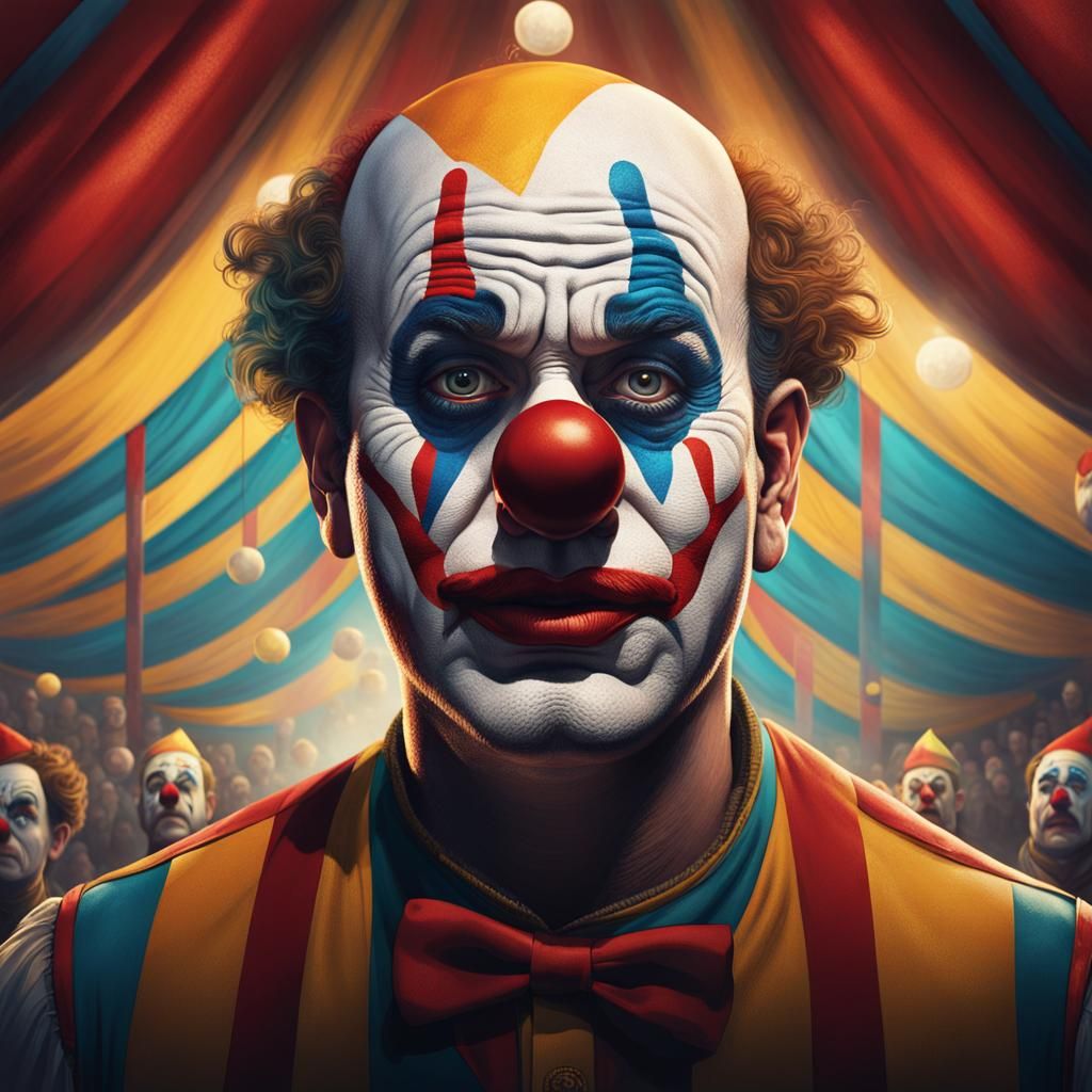 Sad Clown in Empty Circus Tent: Hyperrealistic Art