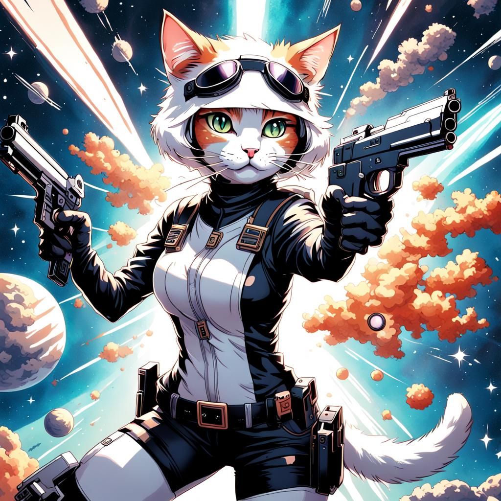 Anime Catgirl Gunslinger in Space