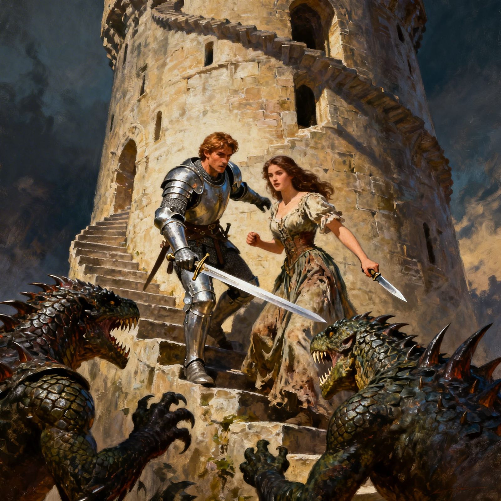 Heroic Knight Rescues Princess from Tower Monsters