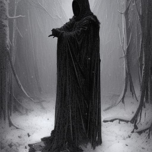 Eerie Gothic Horror: Demon in Snowy Landscape