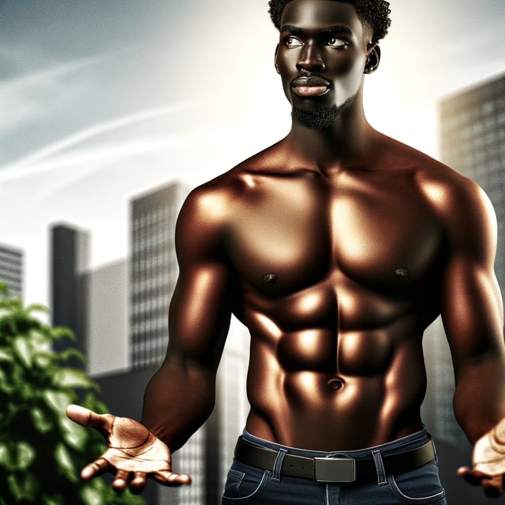Cinematic Portrait of Muscular African Man in Sunlight