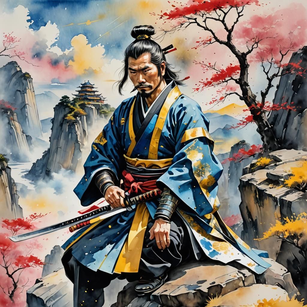 Samurai in Traditional Armor with Katana