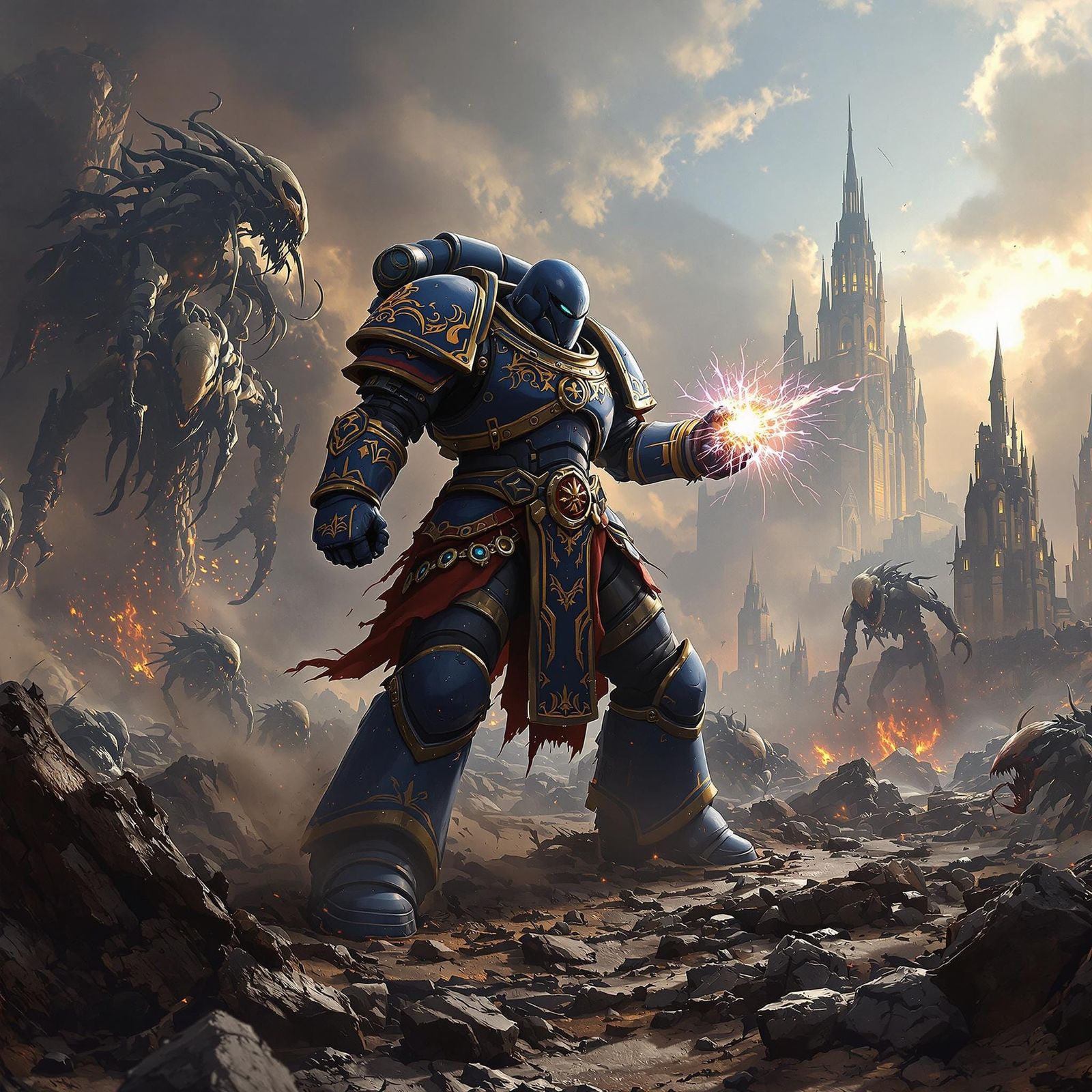 Epic Ultramarine Battles Tyranids in Hyperrealistic Digital...