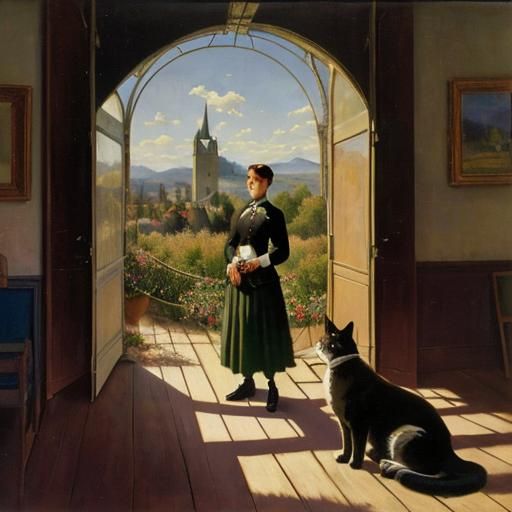 Surreal Cat in Circle: Balthus Oil Painting Style