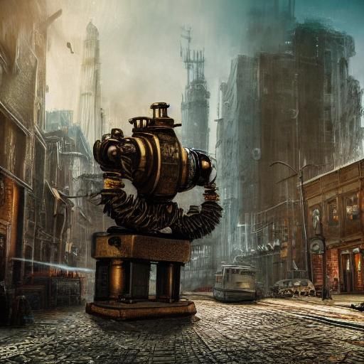 Steampunk Hybrid Creature Near Massive Engine