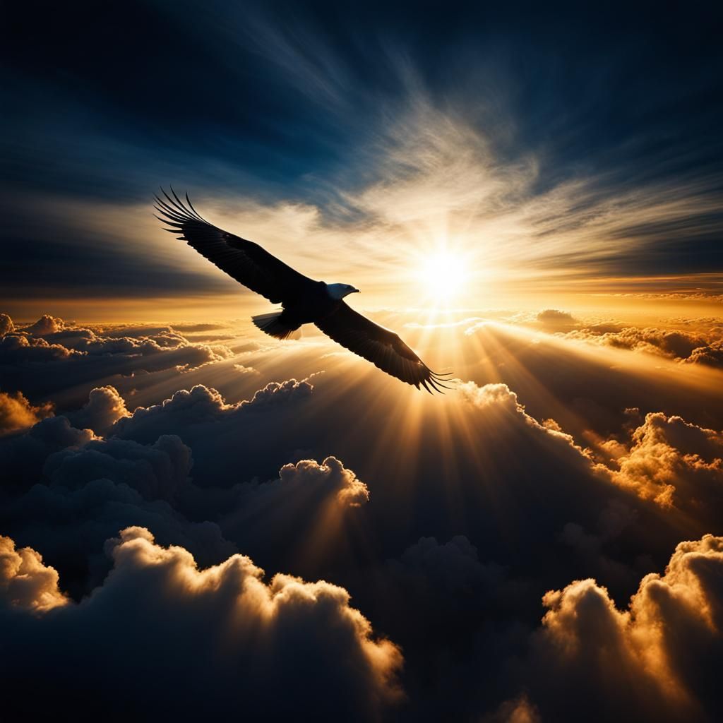 Majestic Eagle Silhouette Soaring in Cloudy Sky