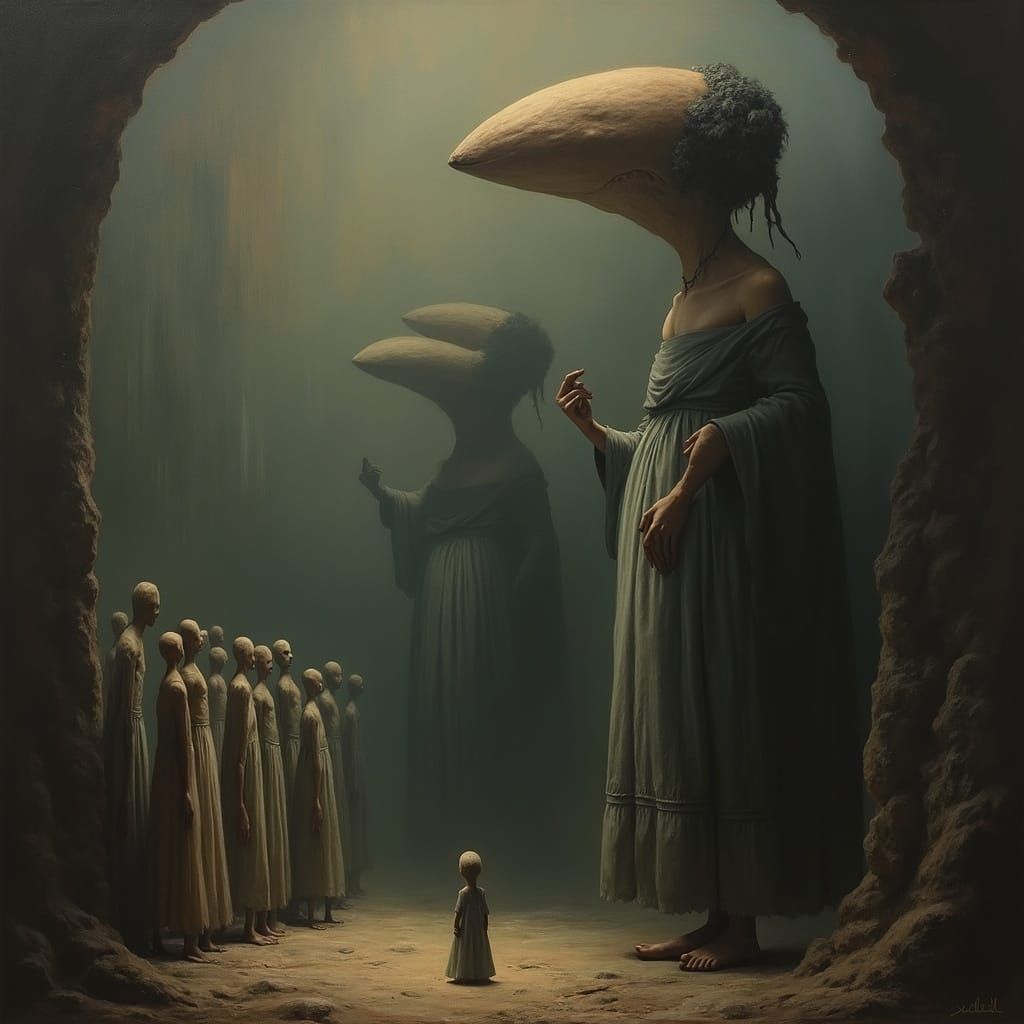 Surreal Oil Painting of a Colossal Soprano in Dreamscape