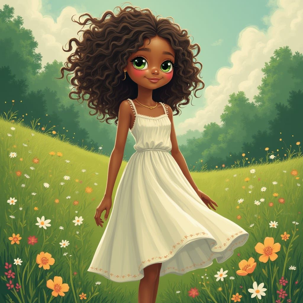 Olaia in a Lush Meadow: Whimsical Fantasy Art