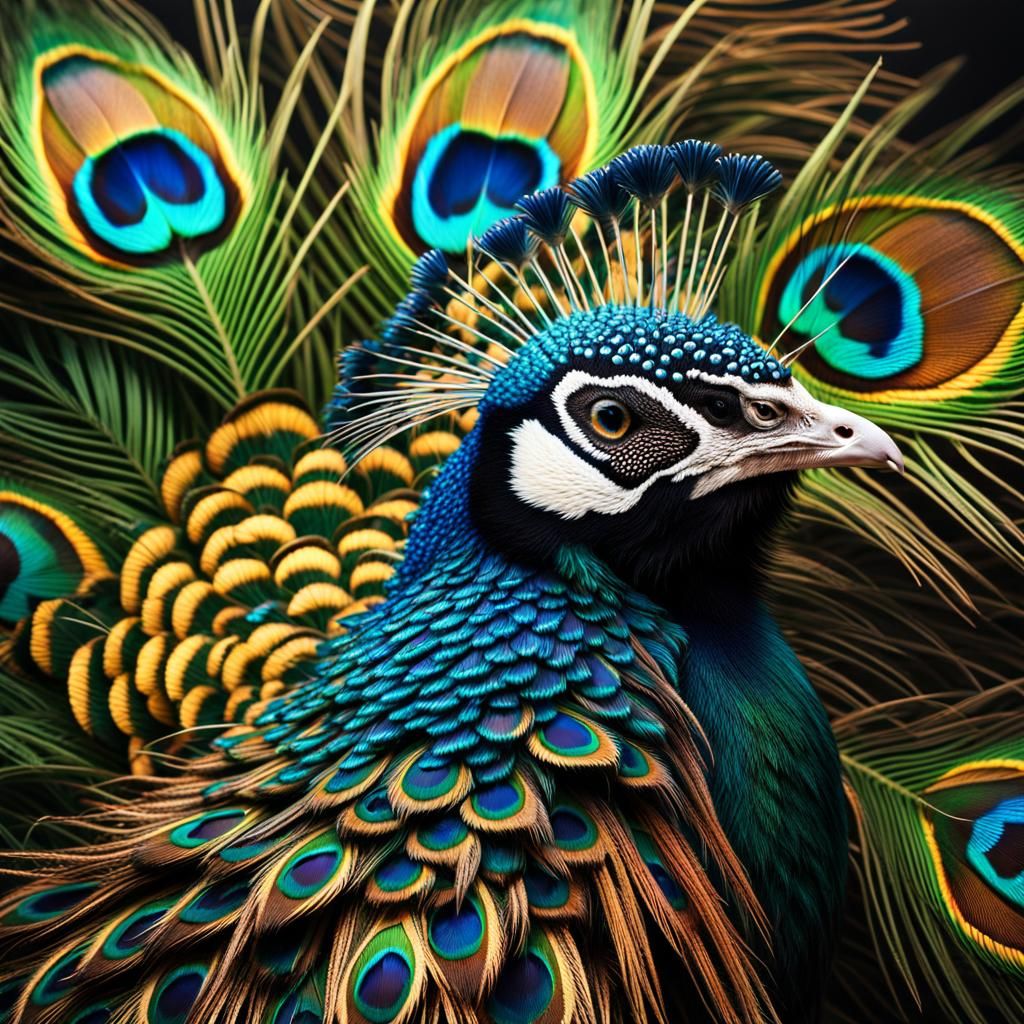 Peacock-Porcupine Hybrid in Hyperrealistic Splash Art