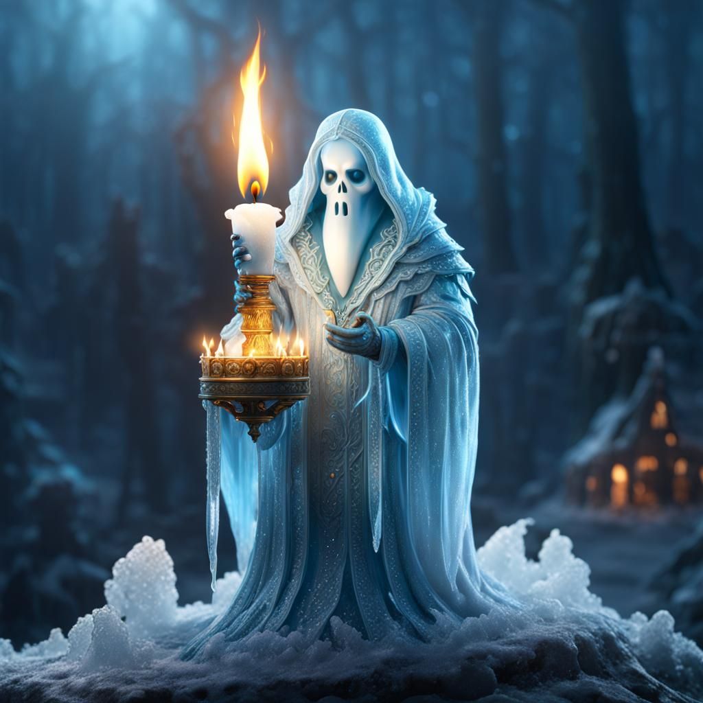 Icy Ghost with Candle in Fantasy Art Style