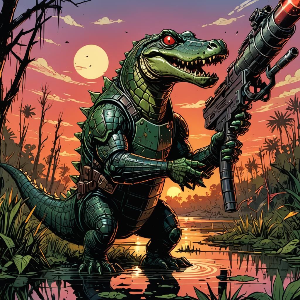 Alligator with Rocket Launcher Arm Comic Art