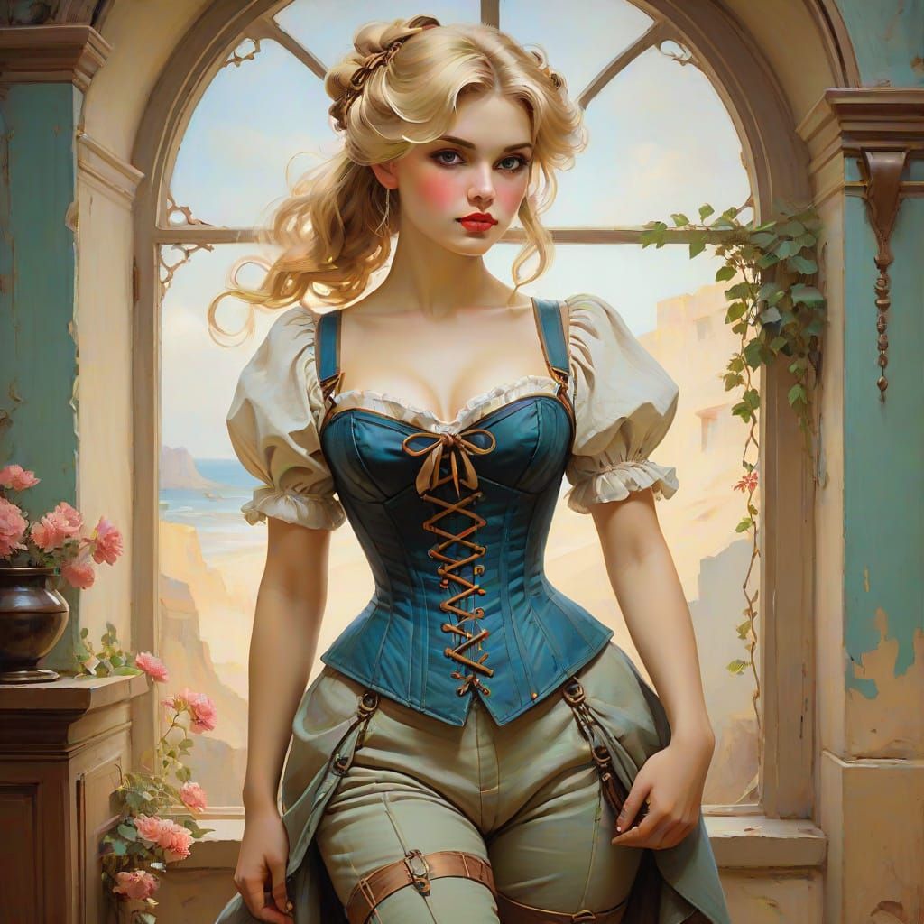 1750s Pin-Up Woman in Alphonse Mucha Style