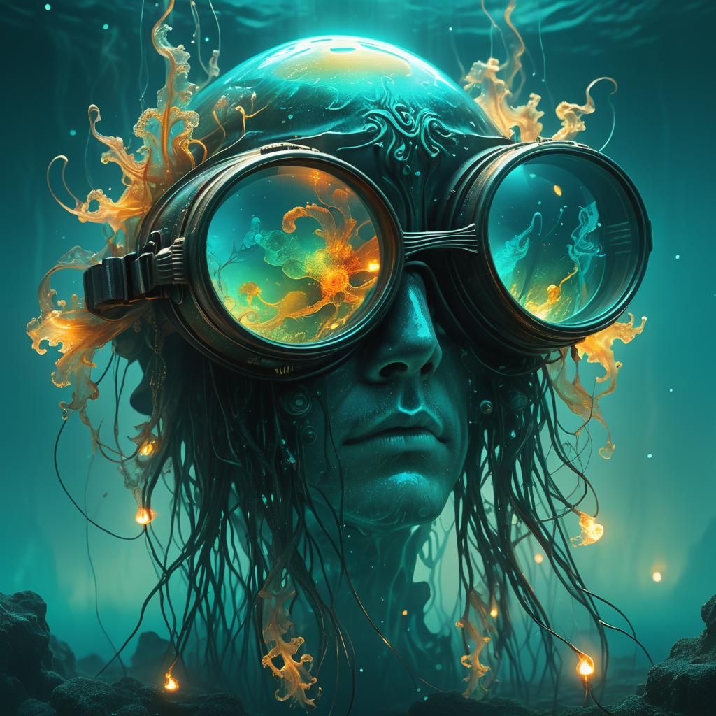 Underwater Portrait with Fractal Flames in Beksiński Style