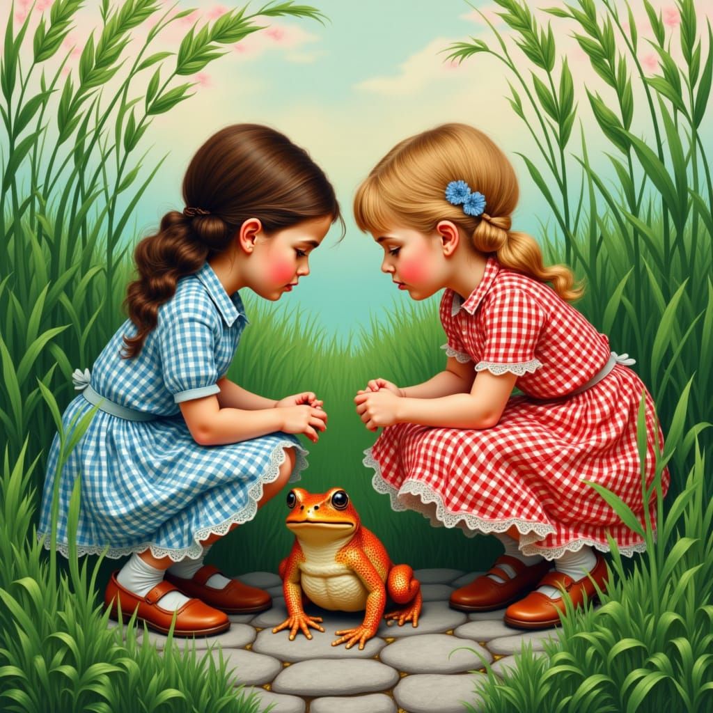 Children Discovering a Gingham Toad, Pop Surrealism