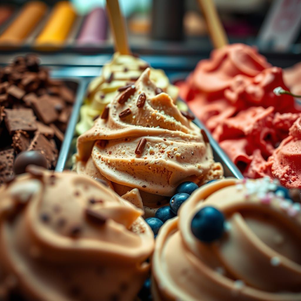 Vibrant Ice Cream Counter Display in Warm Colors