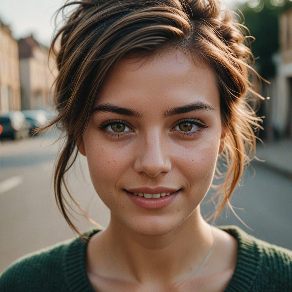 Young Girl's Vibrant Portrait with Colored Hair and Hazel Ey...