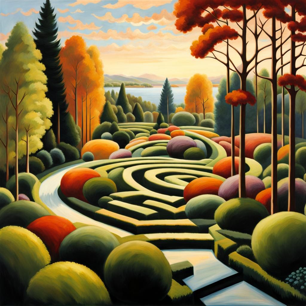 Scandinavian Hedge Maze in Bierstadt Style