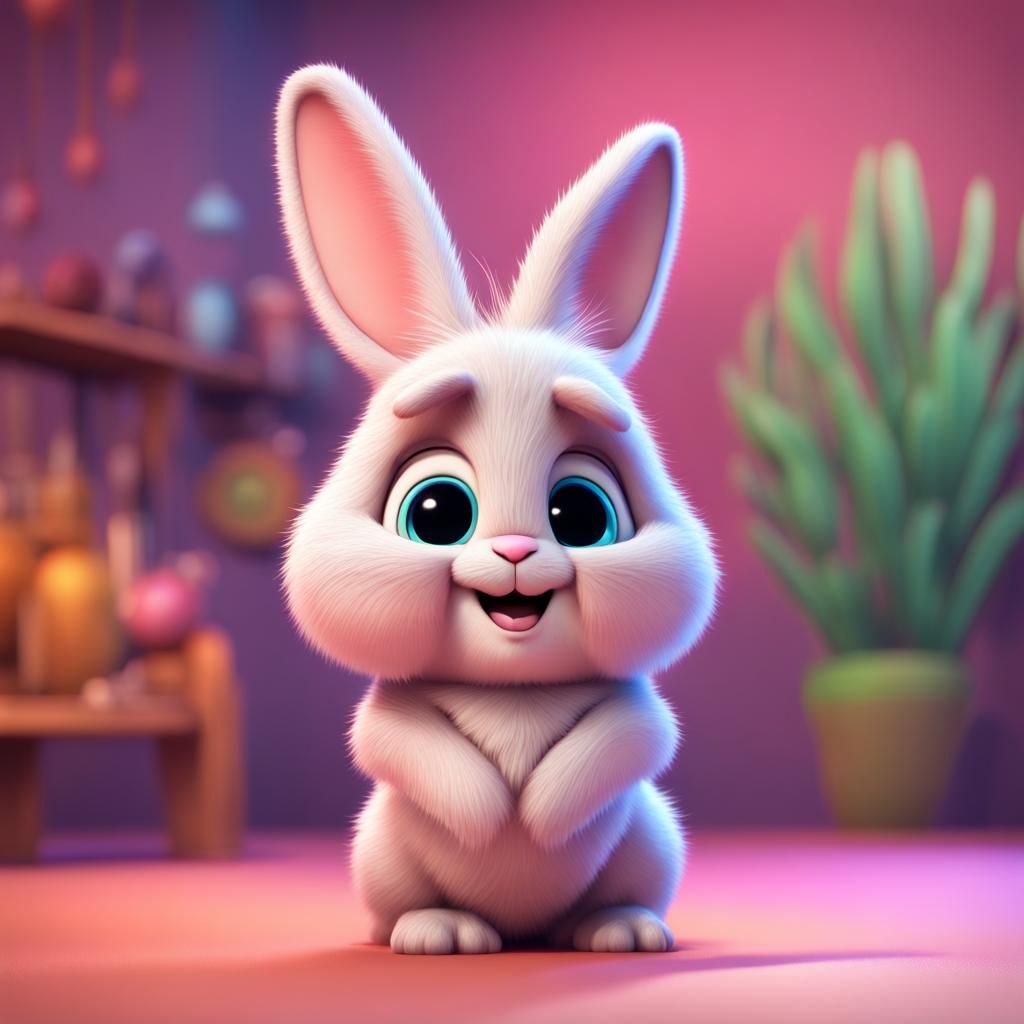Adorable Fluffy Bunny in Pixar-style 3D Art
