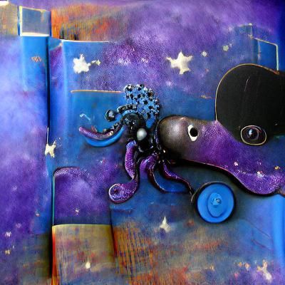 Purple Octopus in Galactic Storybook Illustration