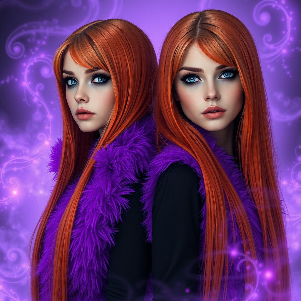 Ethereal Twins in Dreamy Mist, Digital Art