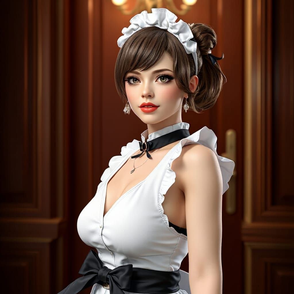 Remove extra arm. A flirty looking woman in a maid costume, ...