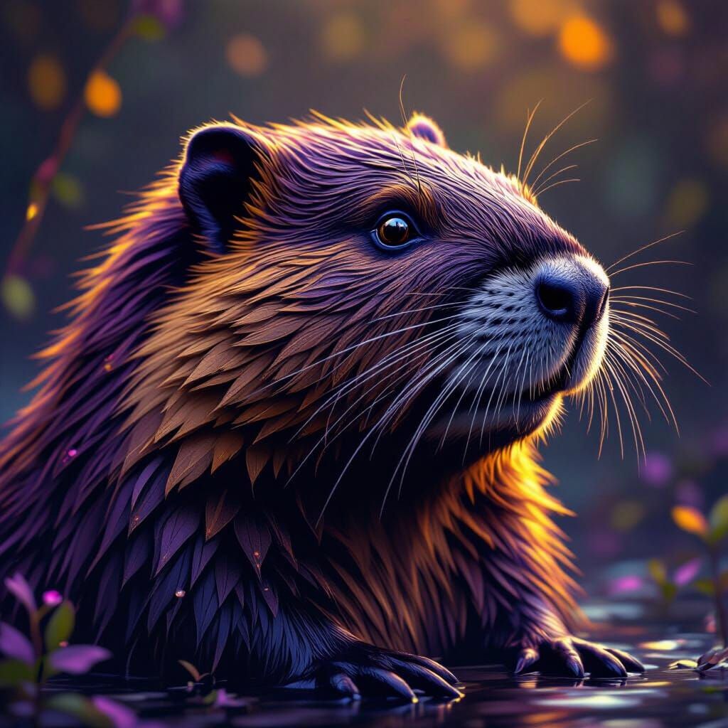 Realistic Beaver Portrait in Dark Fantasy Style
