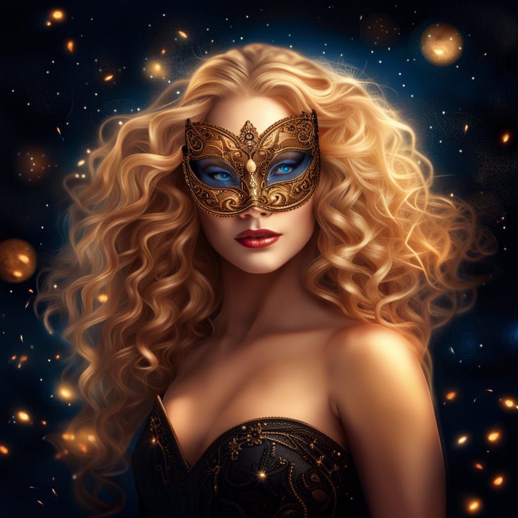 A beautiful woman goes to a masquerade ball