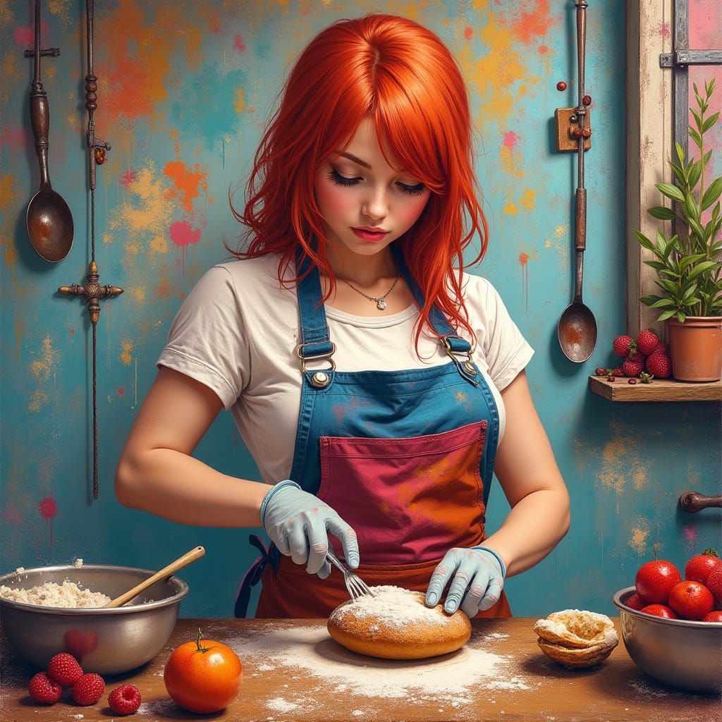 Red-Haired Baker in Graffiti Art Style