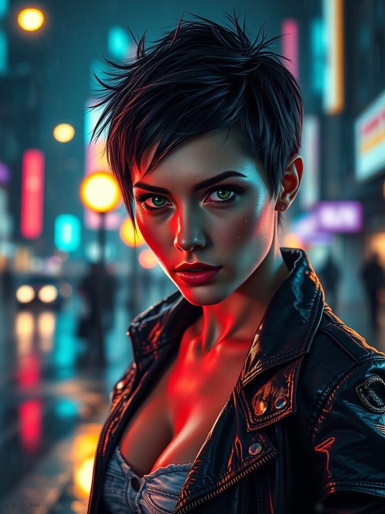 Cyberpunk Goddess in Neon Rain