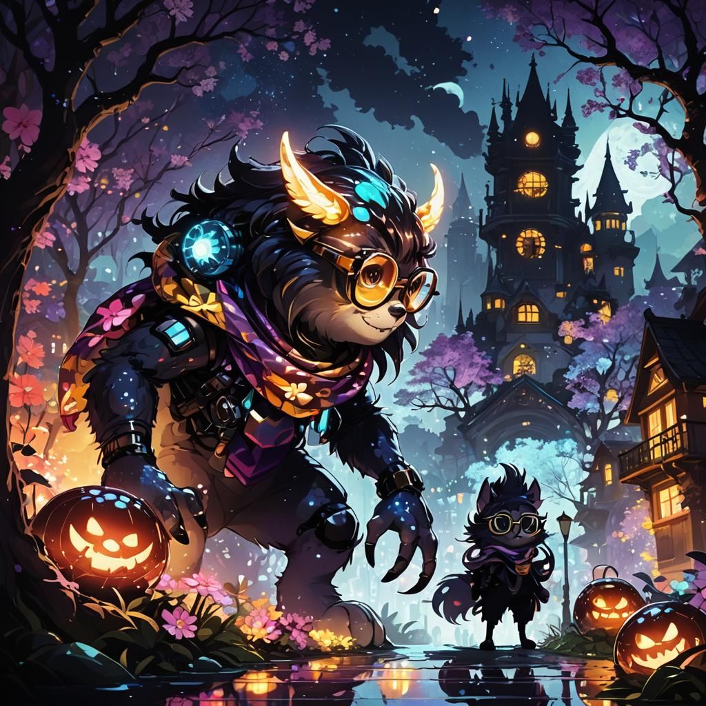 Anime Chibi Animal in a Neon Garden