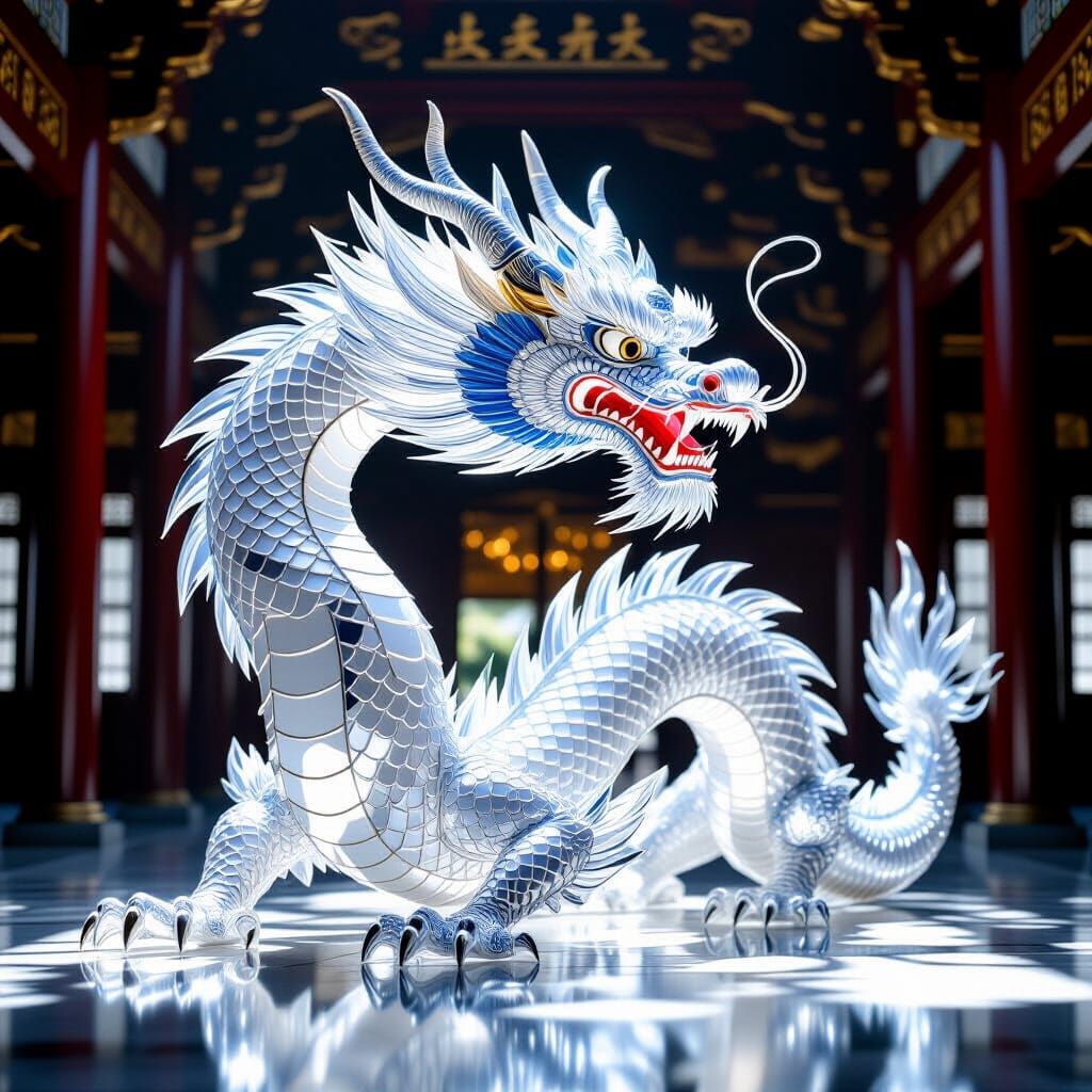 Massive Crystal Dragon in Opulent Japanese Palace