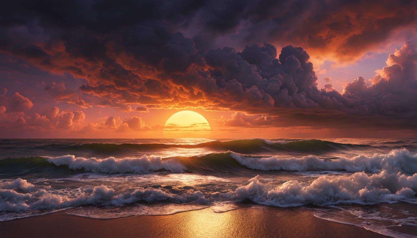 Epic Golden Hour Seascape Digital Painting