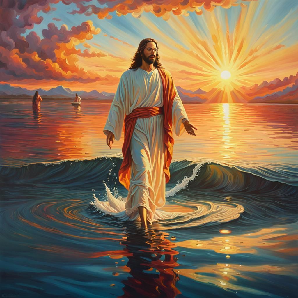 Jesus Christ Walking on Water as Oil Painting