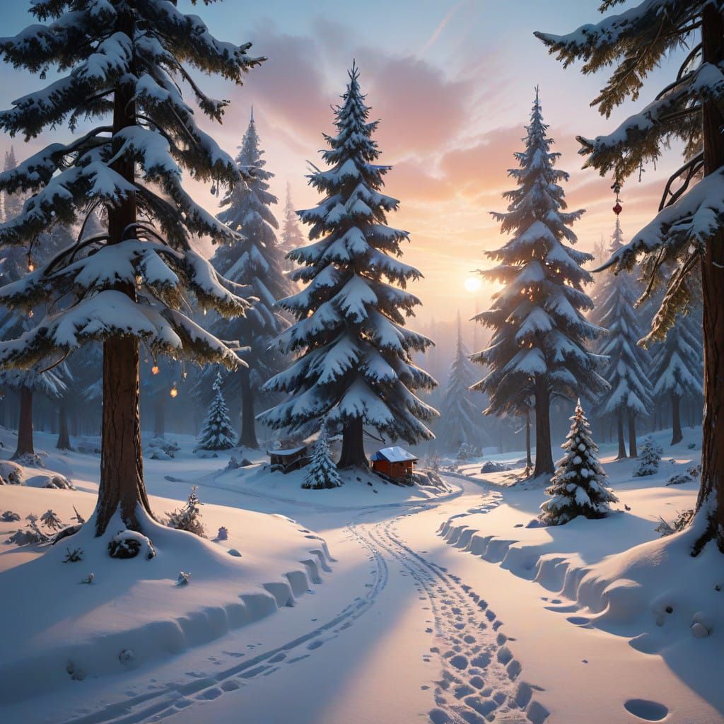 Whimsical Wonderland Christmas Scene in Fantastical Futurist...