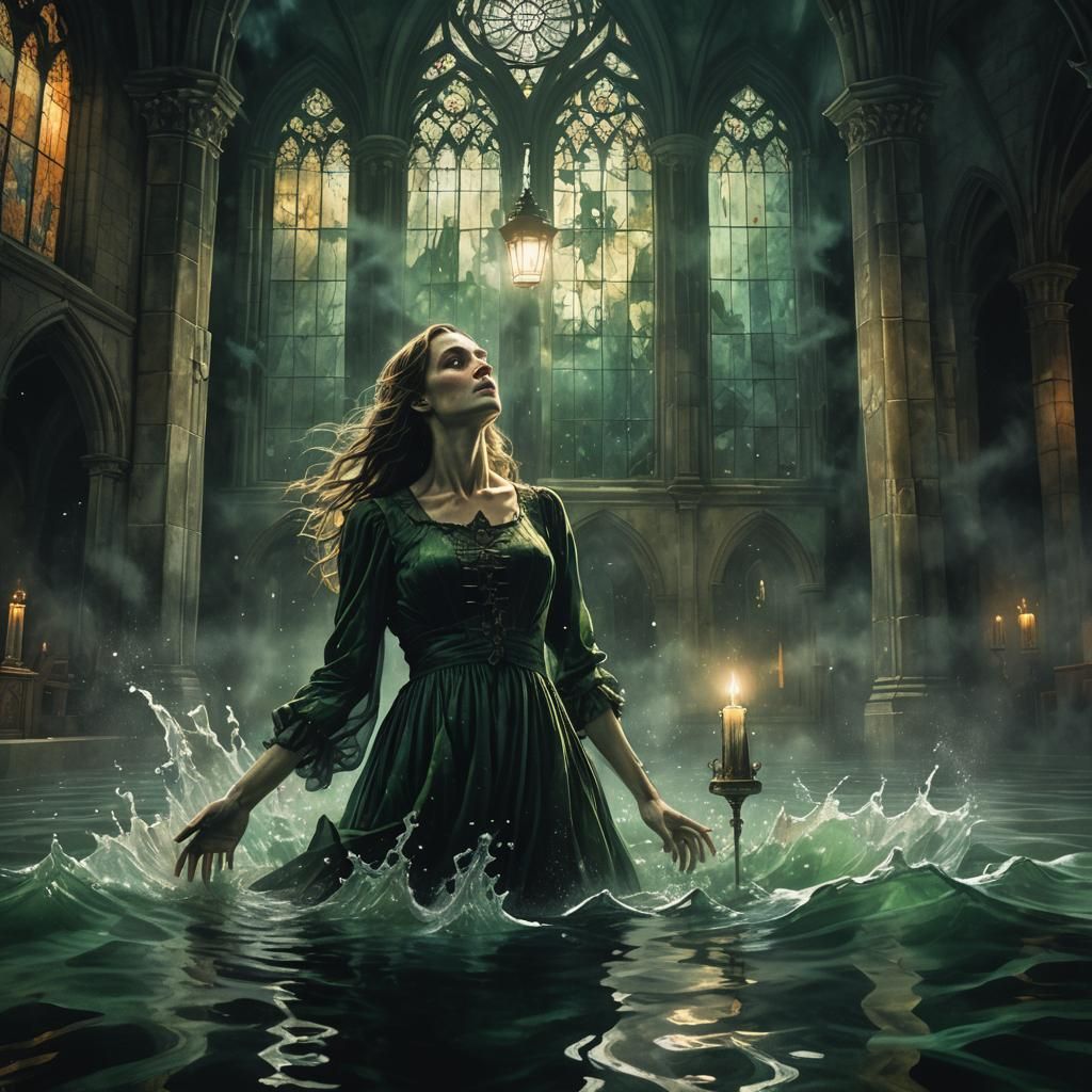 Submerged Woman in Gothic Surrealist Style