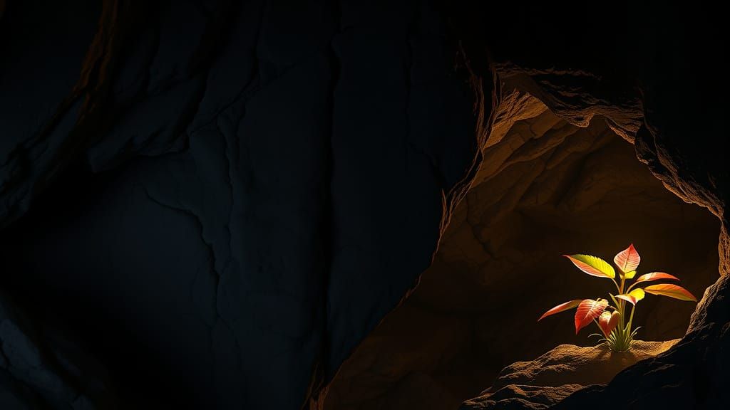 Cave Interior Lit by Bioluminescent Worms, Digital Art