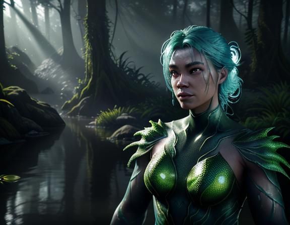 Female Amphiboid Portrait in 3D Game Style