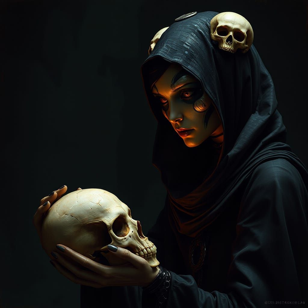 Skull-Adorned Alien Woman in Biomechanical Style