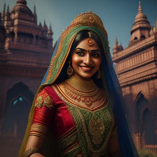 Shy Indian Bride: Detailed Matte Painting in 8k