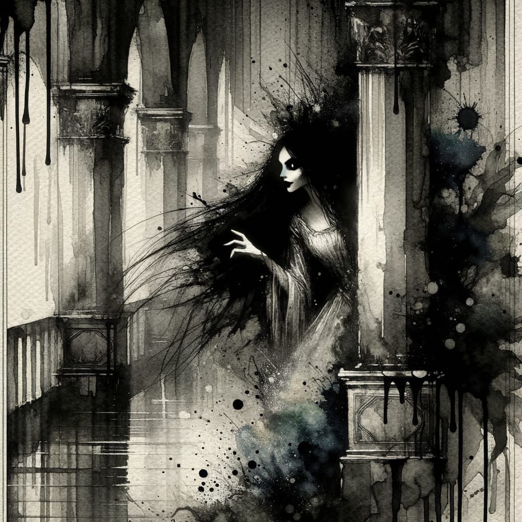 Norse Goddess in Gothic Watercolor Style