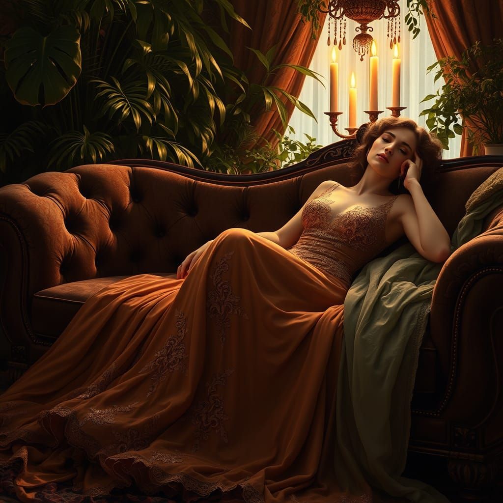 Regal Woman Reclining: A Pre-Raphaelite Vision