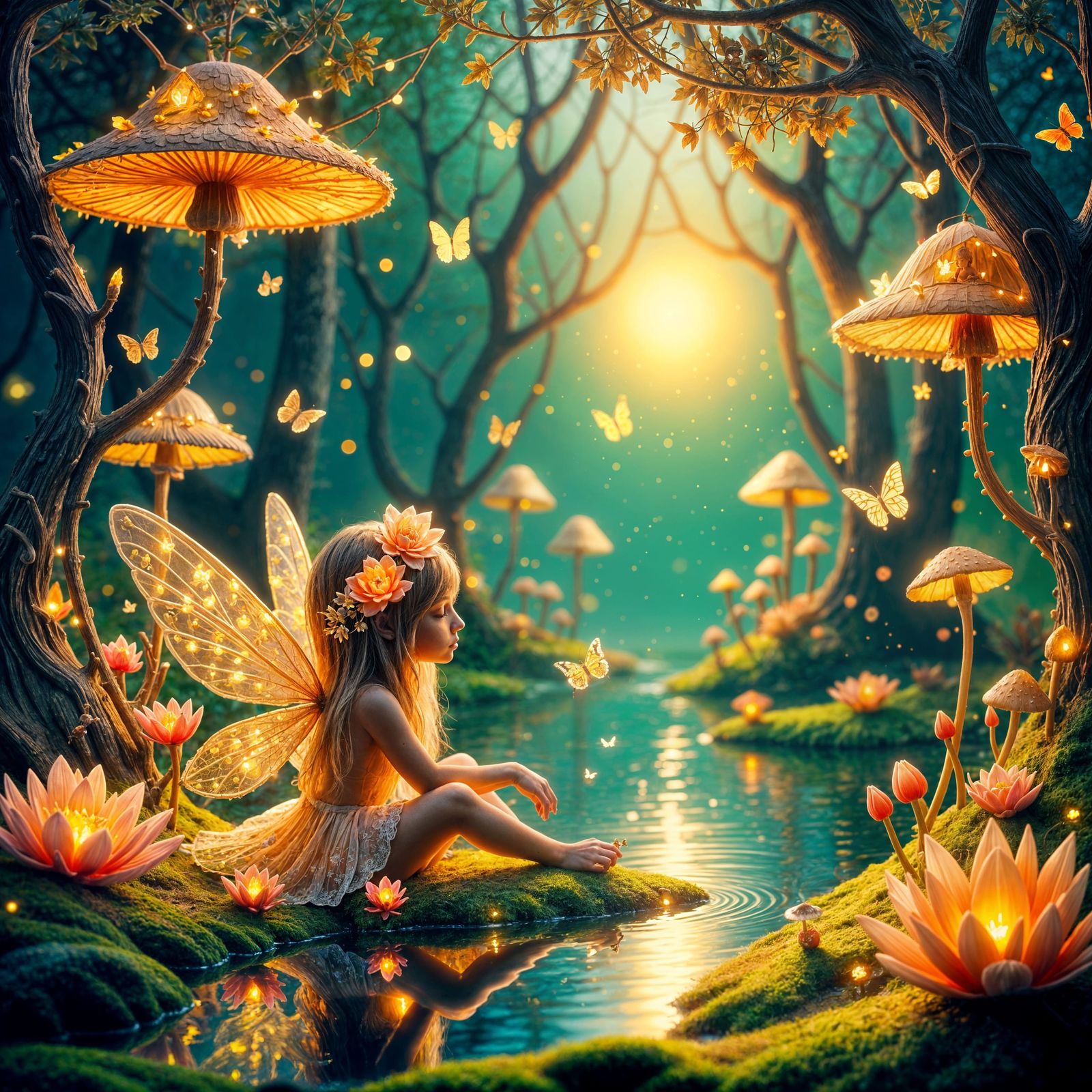 Whimsical Fairy Village in an Enchanted Forest