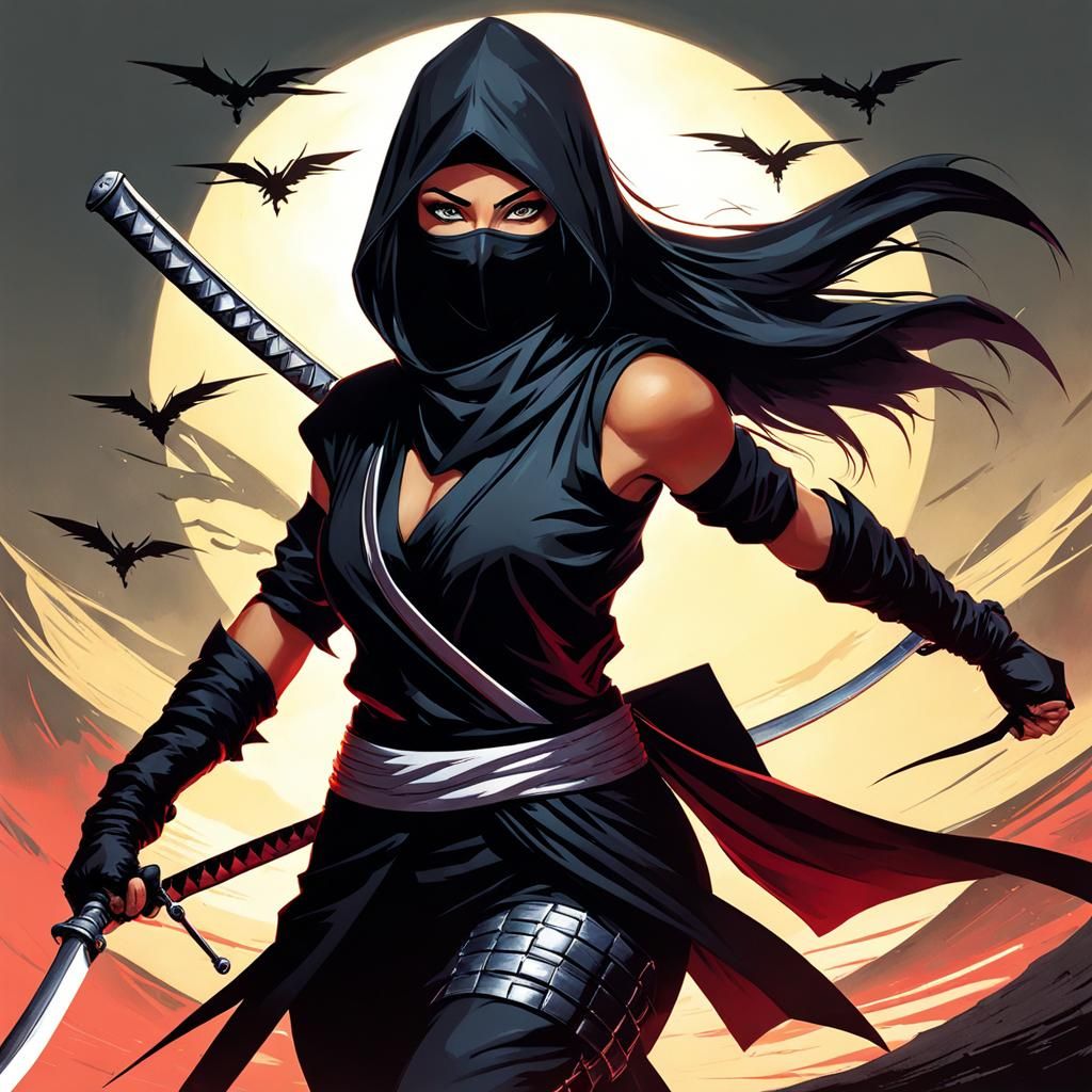 Sinister Female Ninja, Digital Art Style