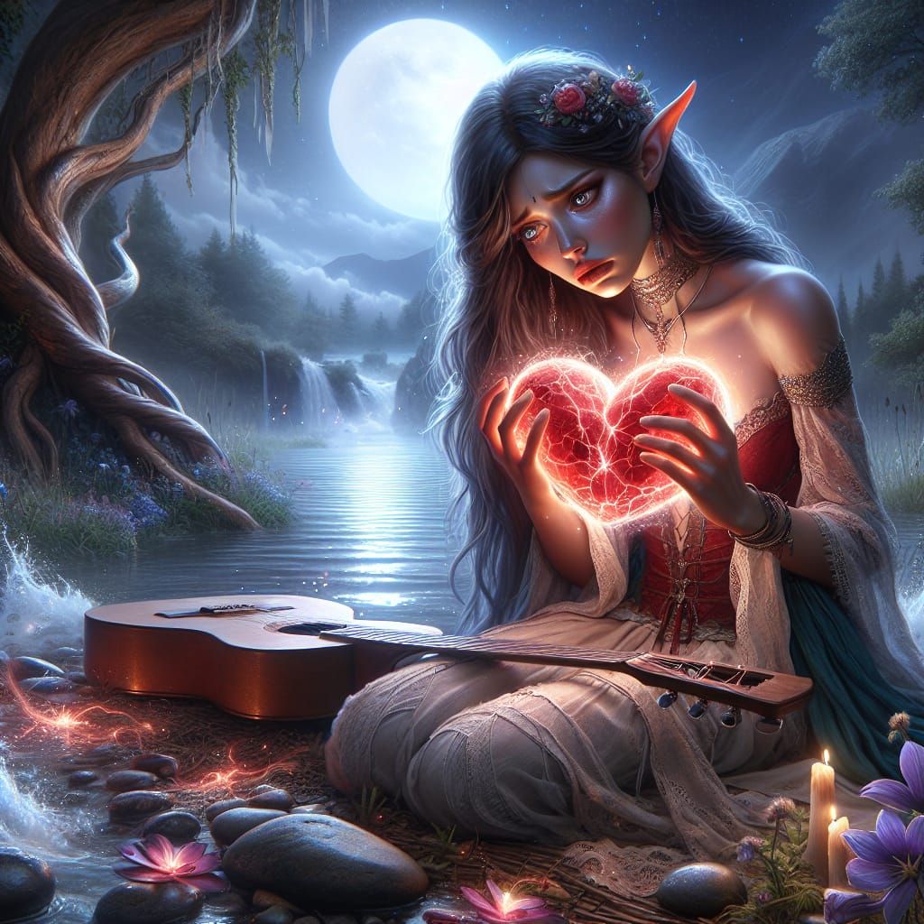 Ethereal Elf with Glowing Heart by Moonlit River