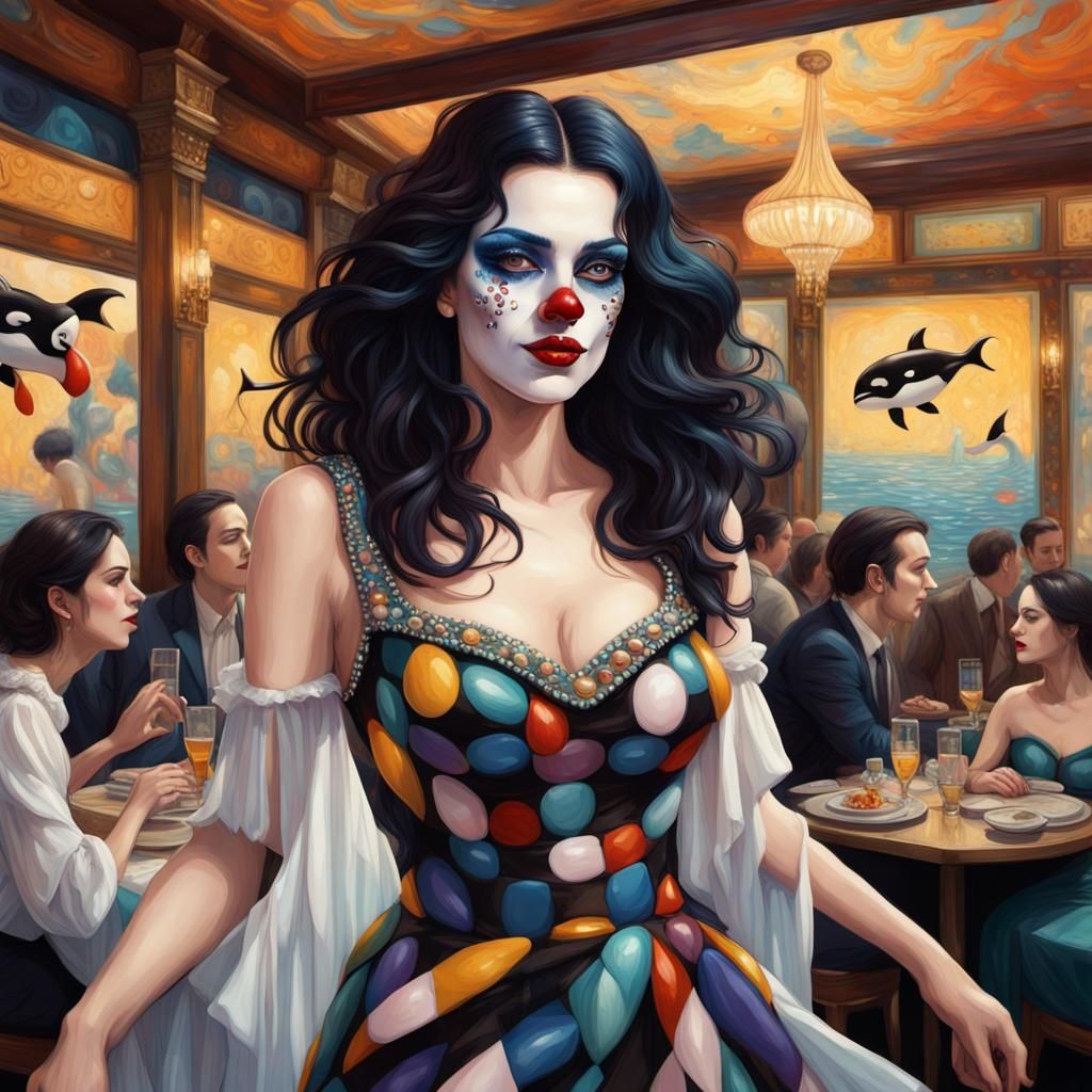 Klimt-Inspired Clown in Puget Sound, Hyperrealistic