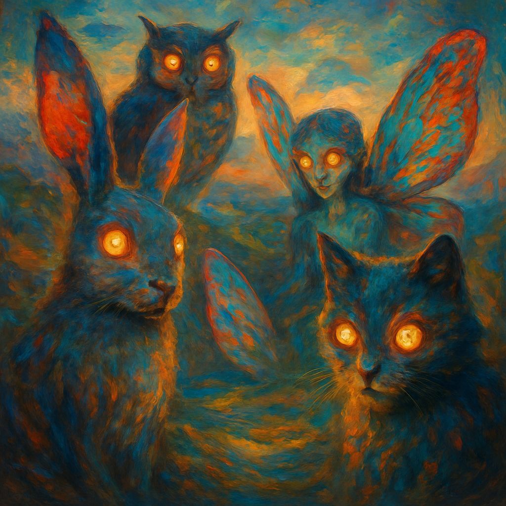 Surreal Creatures in Dreamlike Oil Painting