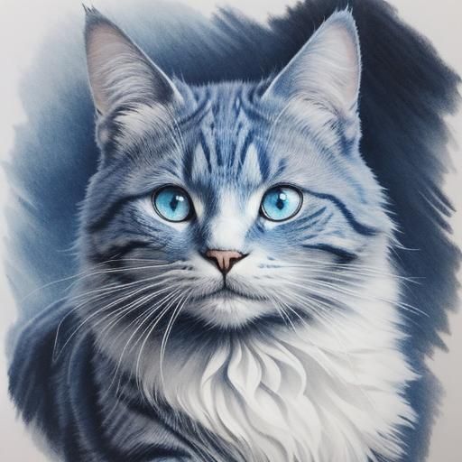 Hyperdetailed Charcoal Cat Forest in Blue Monotone