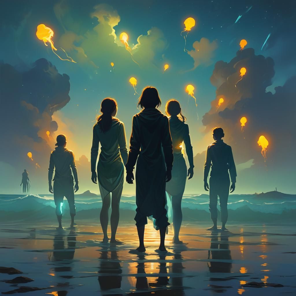 Bioluminescent Silhouettes in Night Glow